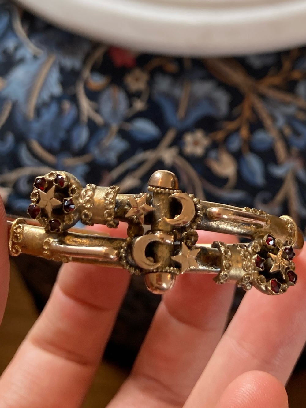 Antique Victorian Celestial Rose-Cut Garnet Crescent Moon & Stars GF Bracelet - Picture 7 of 16
